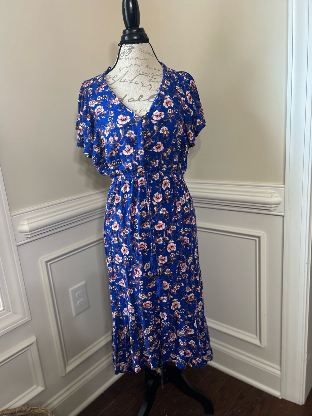 Knox Rose Royal Blue Floral Button-Front Midi Dress